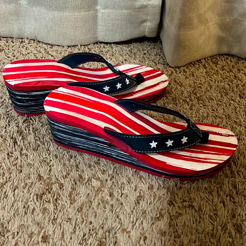 Patriotic Flip Flop Wedge Sandal Womens Large 9/10
